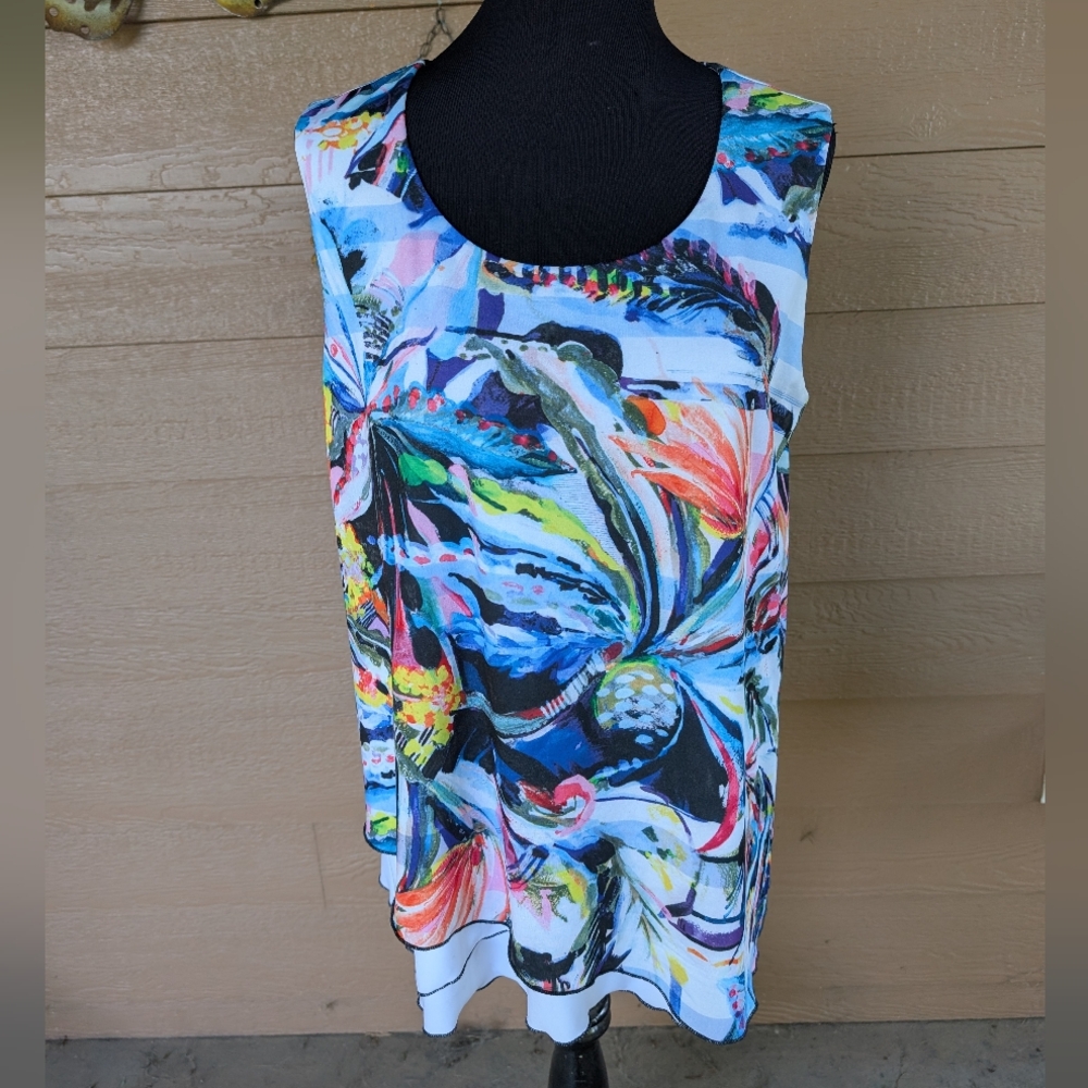 Michael Tyler Colorful Abstract Sleeveless Top